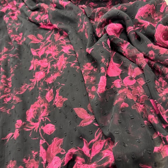 Torrid Women's 2X Black Pink Floral Midi Clip Dot Mock Neck Dress Romantic Goth - Picture 2 of 11